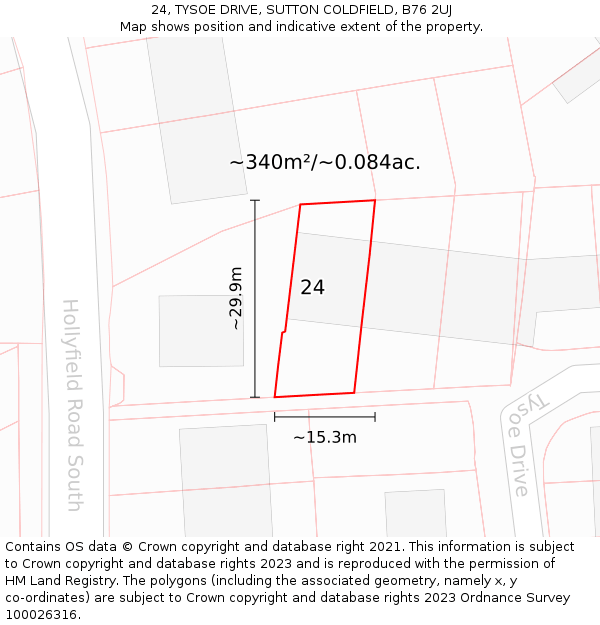 24, TYSOE DRIVE, SUTTON COLDFIELD, B76 2UJ: Plot and title map