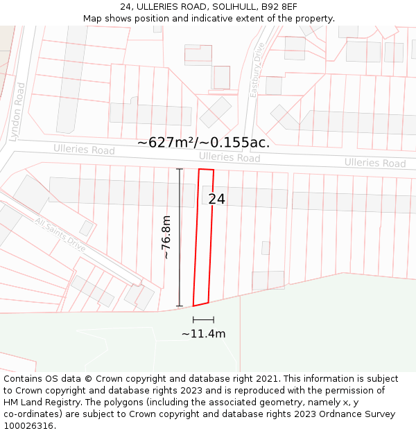 24, ULLERIES ROAD, SOLIHULL, B92 8EF: Plot and title map