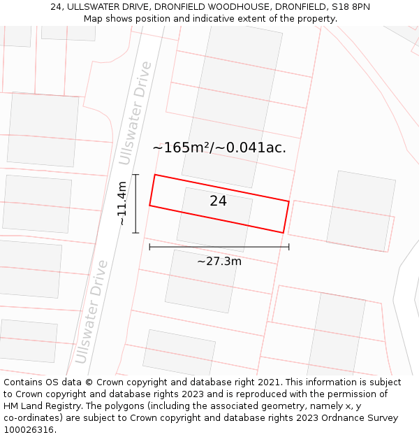 24, ULLSWATER DRIVE, DRONFIELD WOODHOUSE, DRONFIELD, S18 8PN: Plot and title map