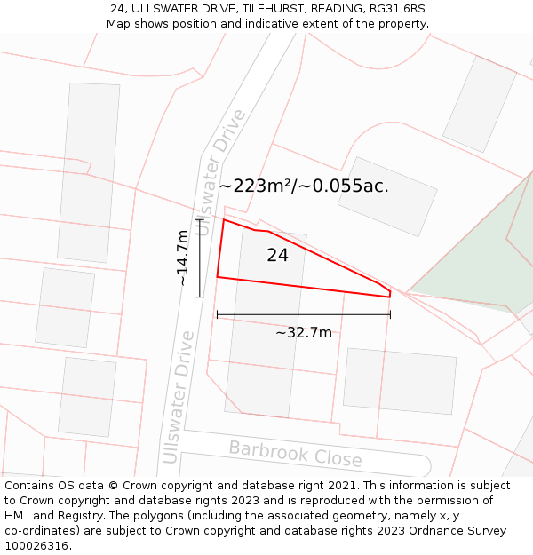 24, ULLSWATER DRIVE, TILEHURST, READING, RG31 6RS: Plot and title map