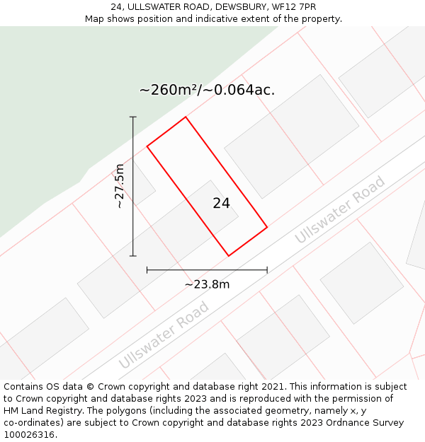 24, ULLSWATER ROAD, DEWSBURY, WF12 7PR: Plot and title map