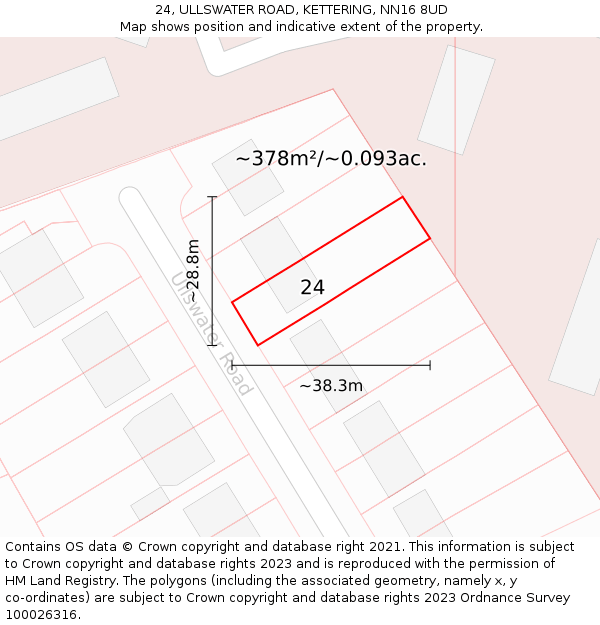 24, ULLSWATER ROAD, KETTERING, NN16 8UD: Plot and title map