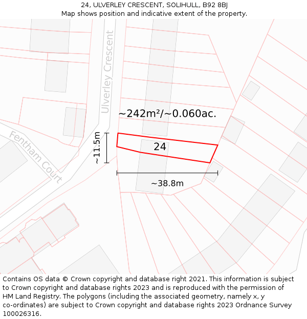 24, ULVERLEY CRESCENT, SOLIHULL, B92 8BJ: Plot and title map
