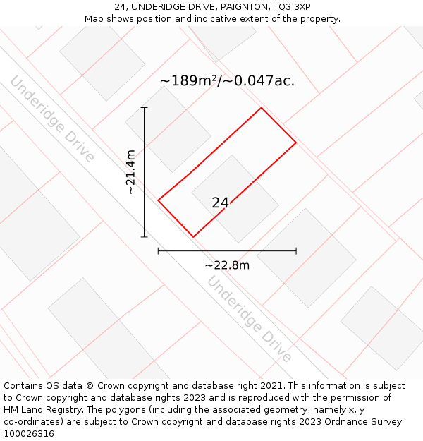 24, UNDERIDGE DRIVE, PAIGNTON, TQ3 3XP: Plot and title map