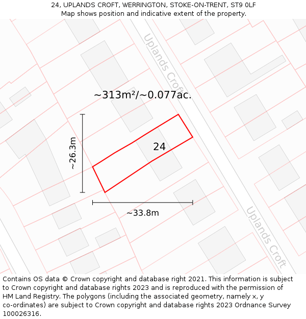 24, UPLANDS CROFT, WERRINGTON, STOKE-ON-TRENT, ST9 0LF: Plot and title map