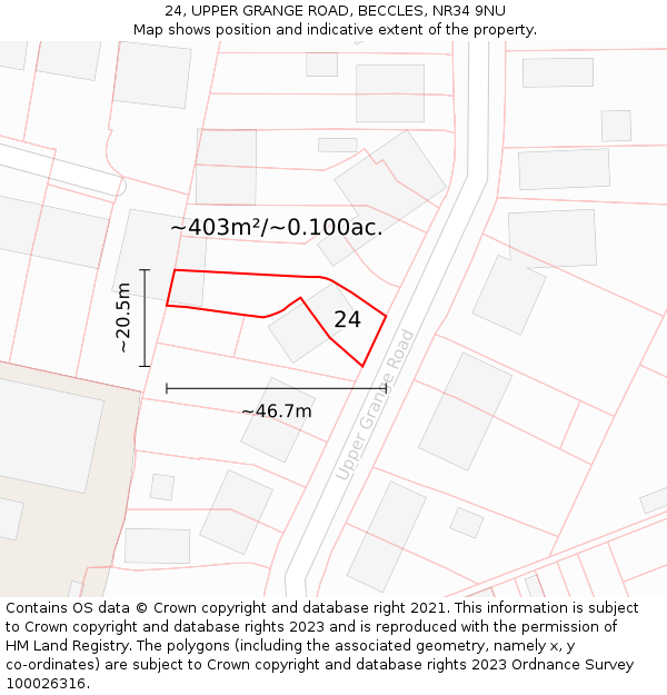 24, UPPER GRANGE ROAD, BECCLES, NR34 9NU: Plot and title map