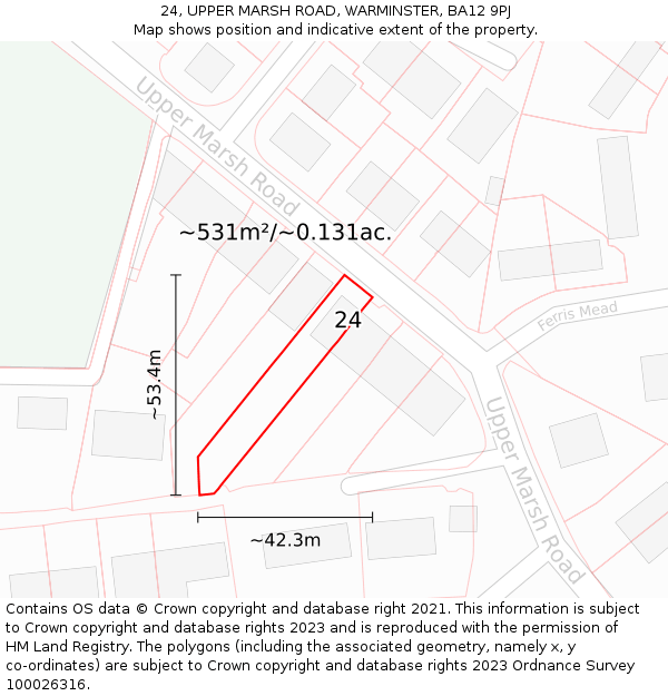 24, UPPER MARSH ROAD, WARMINSTER, BA12 9PJ: Plot and title map