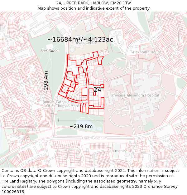 24, UPPER PARK, HARLOW, CM20 1TW: Plot and title map