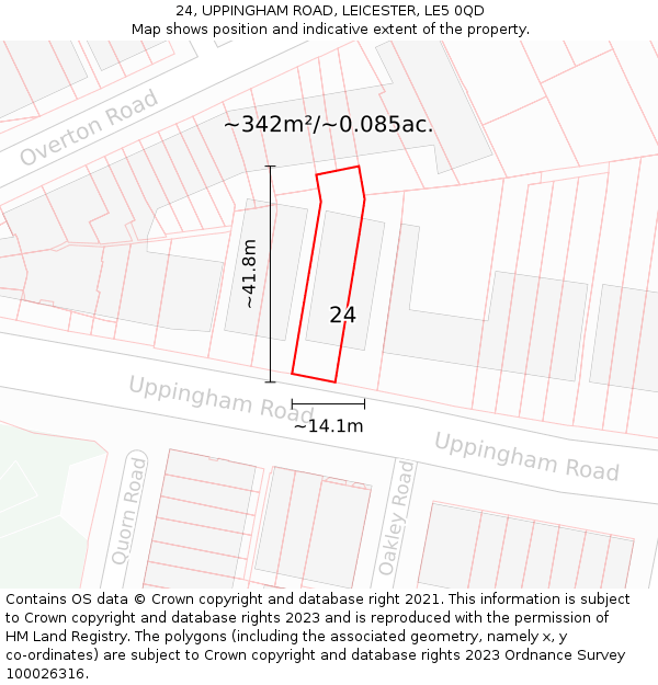 24, UPPINGHAM ROAD, LEICESTER, LE5 0QD: Plot and title map