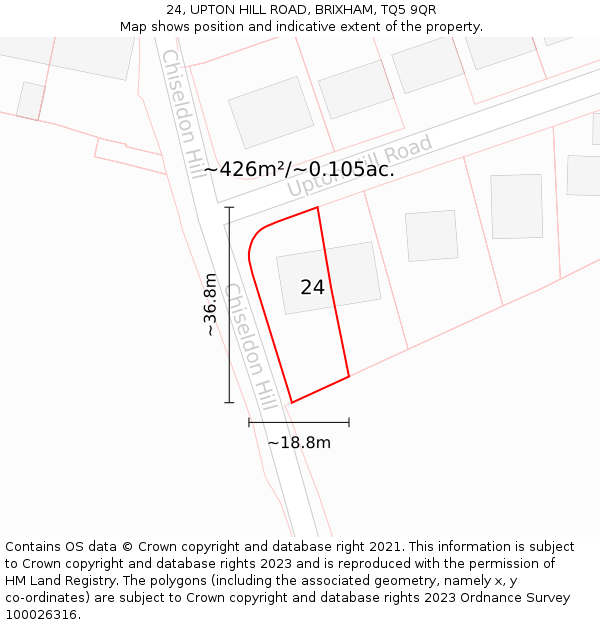 24, UPTON HILL ROAD, BRIXHAM, TQ5 9QR: Plot and title map