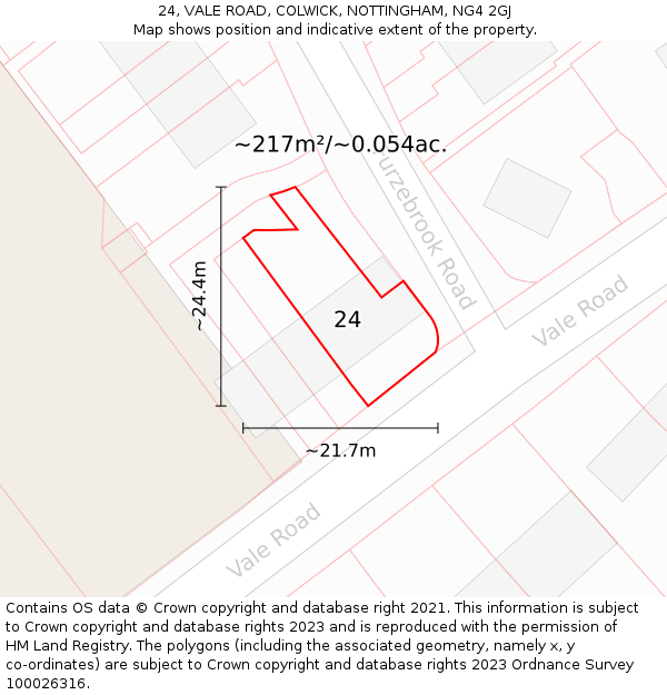 24, VALE ROAD, COLWICK, NOTTINGHAM, NG4 2GJ: Plot and title map