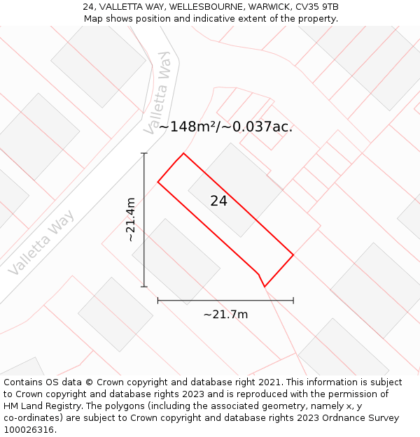 24, VALLETTA WAY, WELLESBOURNE, WARWICK, CV35 9TB: Plot and title map