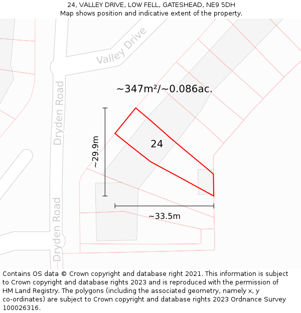 24, VALLEY DRIVE, LOW FELL, GATESHEAD, NE9 5DH: Plot and title map
