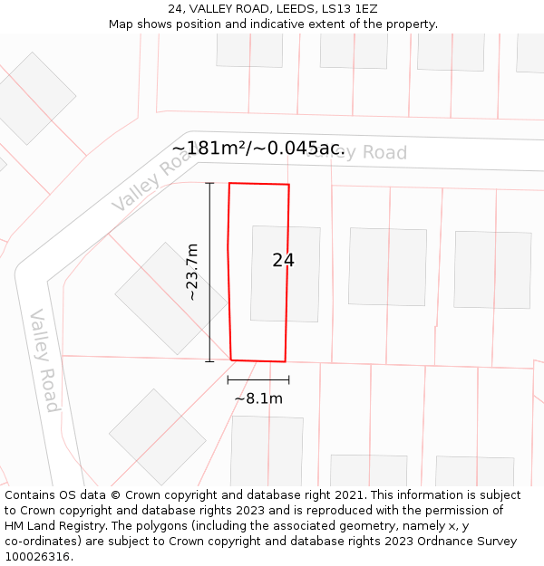 24, VALLEY ROAD, LEEDS, LS13 1EZ: Plot and title map