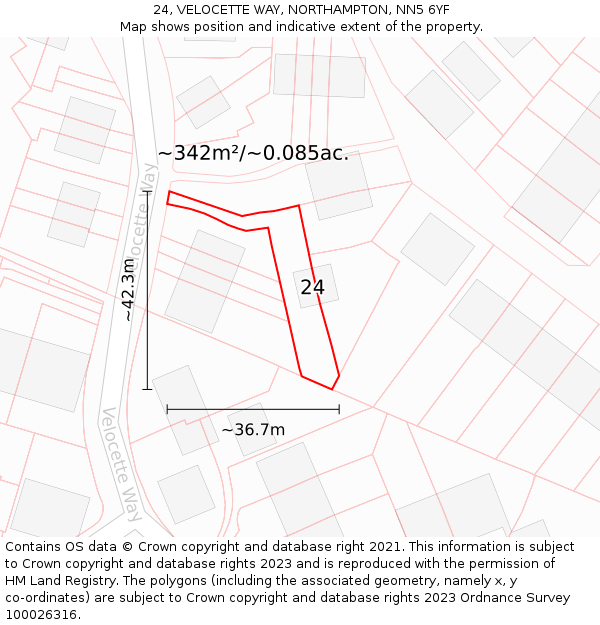 24, VELOCETTE WAY, NORTHAMPTON, NN5 6YF: Plot and title map