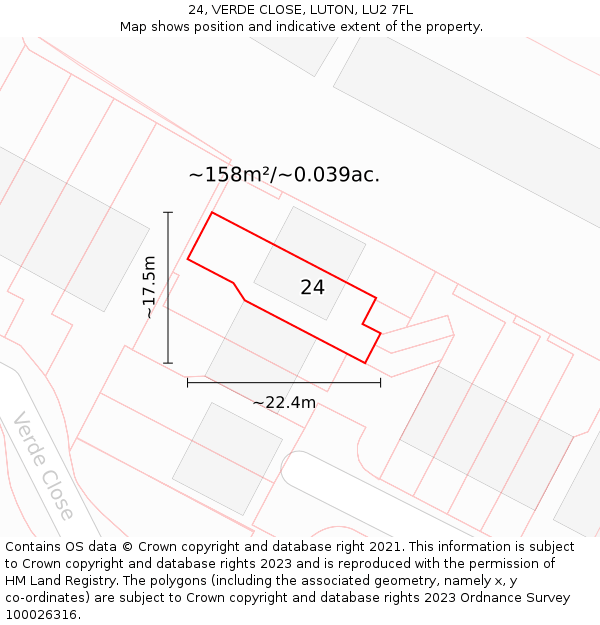 24, VERDE CLOSE, LUTON, LU2 7FL: Plot and title map
