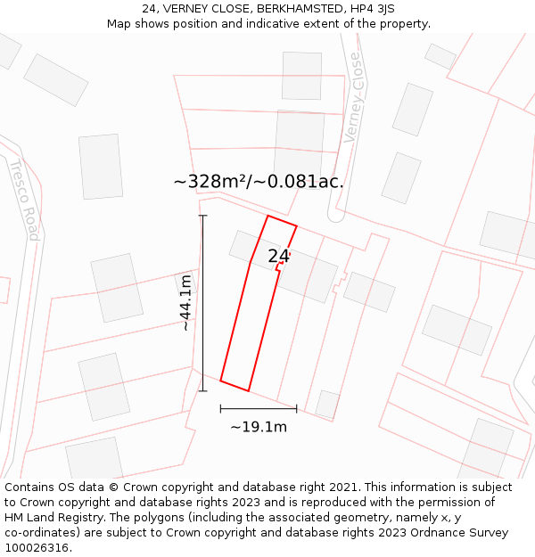 24, VERNEY CLOSE, BERKHAMSTED, HP4 3JS: Plot and title map