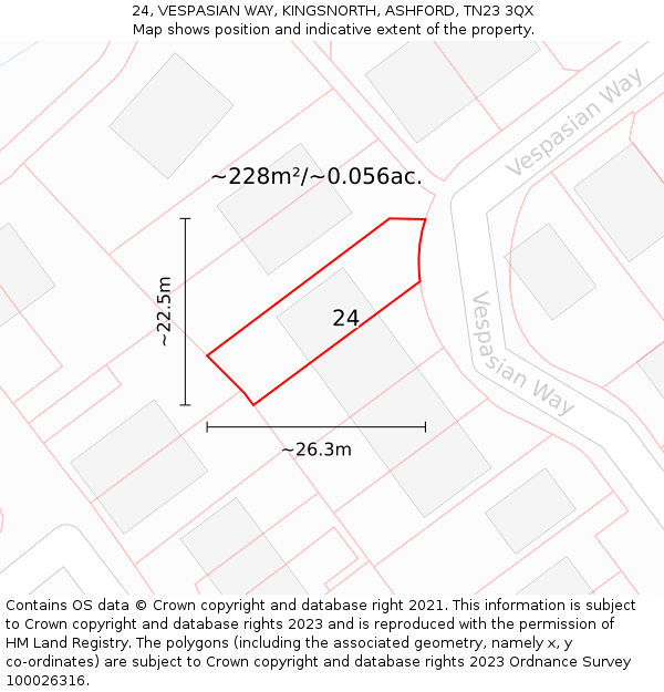 24, VESPASIAN WAY, KINGSNORTH, ASHFORD, TN23 3QX: Plot and title map