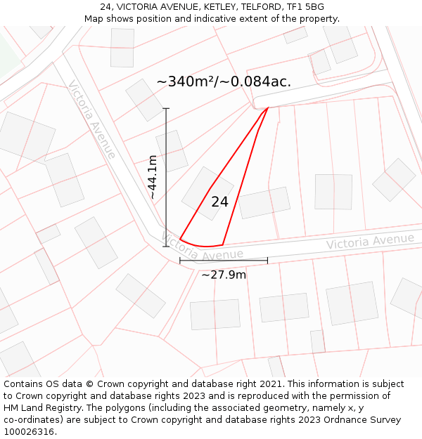24, VICTORIA AVENUE, KETLEY, TELFORD, TF1 5BG: Plot and title map
