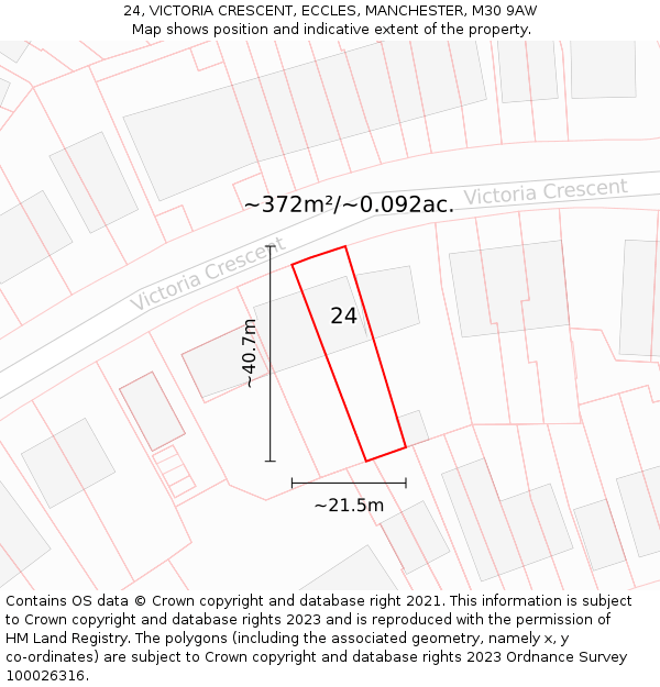 24, VICTORIA CRESCENT, ECCLES, MANCHESTER, M30 9AW: Plot and title map