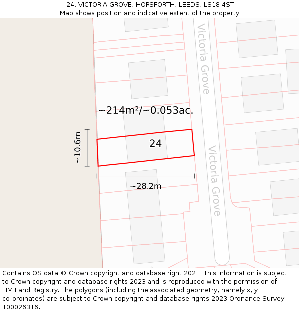 24, VICTORIA GROVE, HORSFORTH, LEEDS, LS18 4ST: Plot and title map