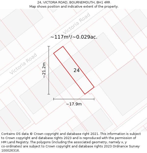 24, VICTORIA ROAD, BOURNEMOUTH, BH1 4RR: Plot and title map