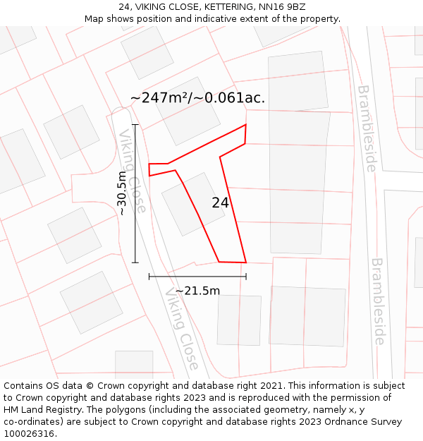 24, VIKING CLOSE, KETTERING, NN16 9BZ: Plot and title map