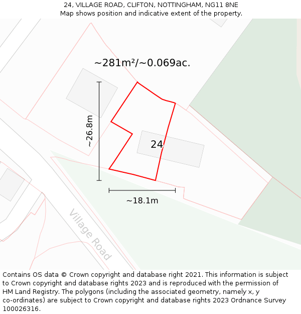 24, VILLAGE ROAD, CLIFTON, NOTTINGHAM, NG11 8NE: Plot and title map