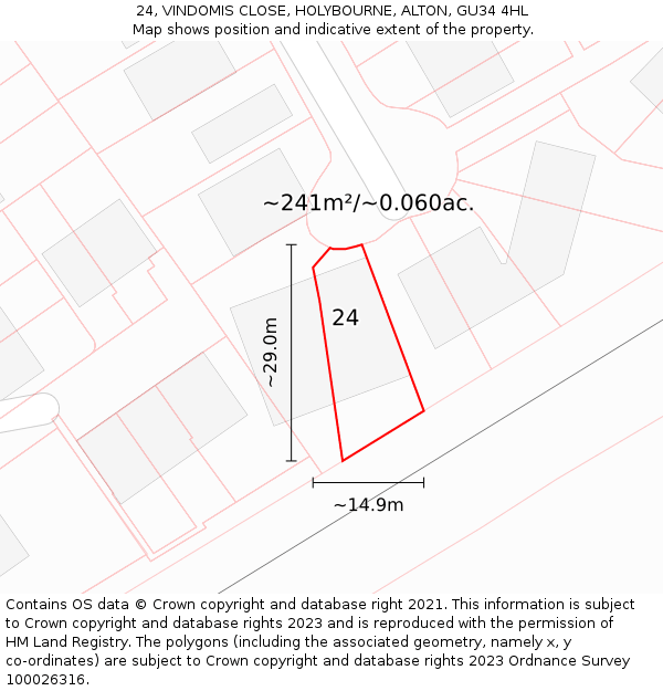 24, VINDOMIS CLOSE, HOLYBOURNE, ALTON, GU34 4HL: Plot and title map