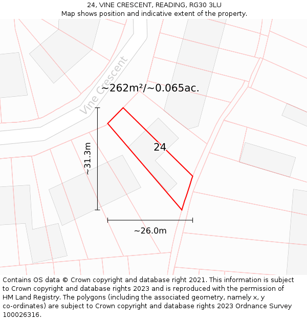 24, VINE CRESCENT, READING, RG30 3LU: Plot and title map