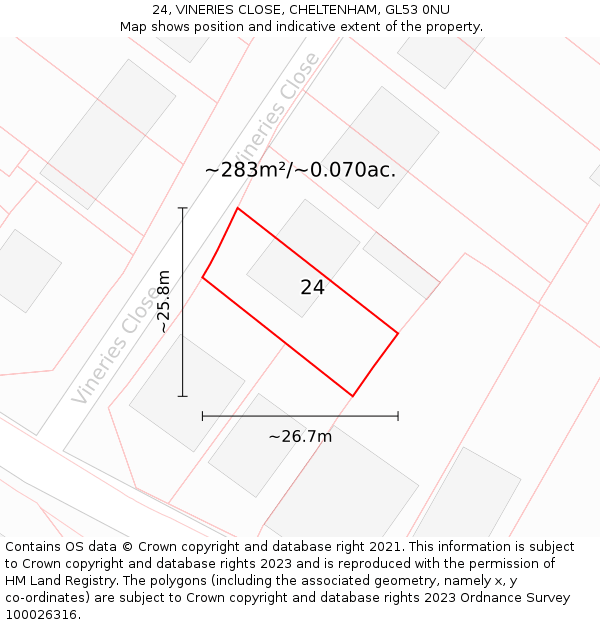 24, VINERIES CLOSE, CHELTENHAM, GL53 0NU: Plot and title map