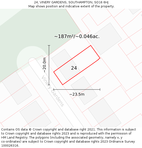 24, VINERY GARDENS, SOUTHAMPTON, SO16 6HJ: Plot and title map