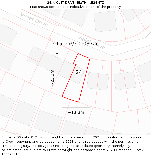 24, VIOLET DRIVE, BLYTH, NE24 4TZ: Plot and title map