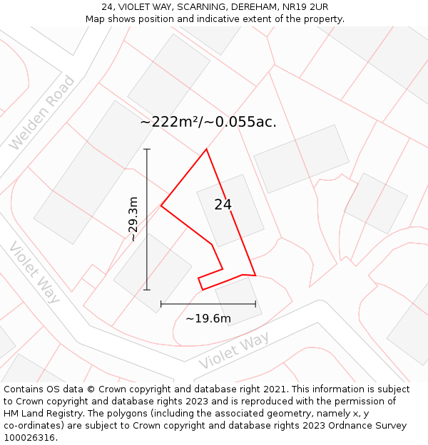 24, VIOLET WAY, SCARNING, DEREHAM, NR19 2UR: Plot and title map