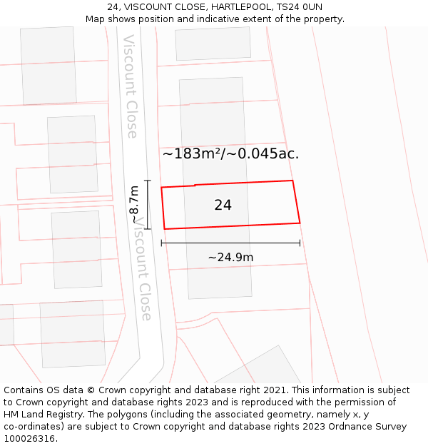24, VISCOUNT CLOSE, HARTLEPOOL, TS24 0UN: Plot and title map