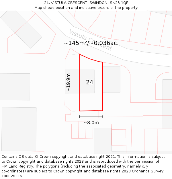 24, VISTULA CRESCENT, SWINDON, SN25 1QE: Plot and title map