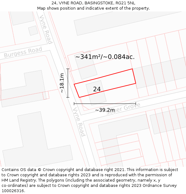 24, VYNE ROAD, BASINGSTOKE, RG21 5NL: Plot and title map