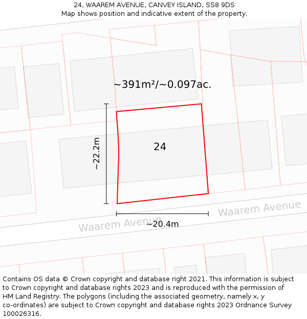 24, WAAREM AVENUE, CANVEY ISLAND, SS8 9DS: Plot and title map