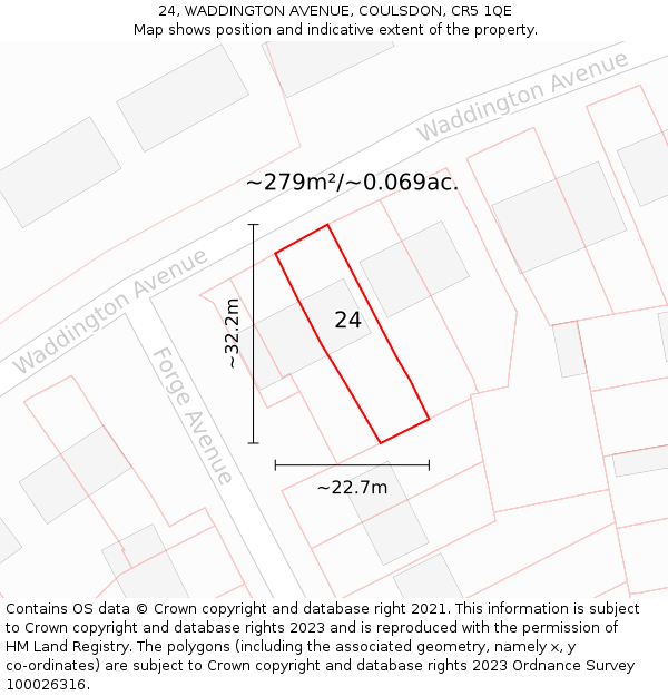 24, WADDINGTON AVENUE, COULSDON, CR5 1QE: Plot and title map