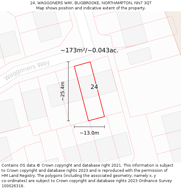 24, WAGGONERS WAY, BUGBROOKE, NORTHAMPTON, NN7 3QT: Plot and title map