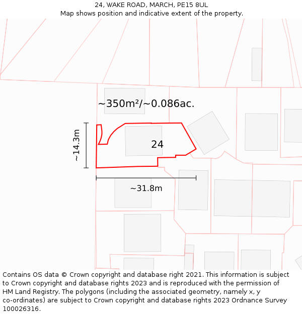 24, WAKE ROAD, MARCH, PE15 8UL: Plot and title map