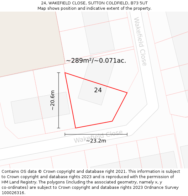 24, WAKEFIELD CLOSE, SUTTON COLDFIELD, B73 5UT: Plot and title map