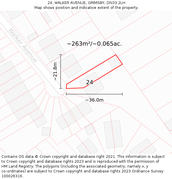 24, WALKER AVENUE, GRIMSBY, DN33 2LH: Plot and title map