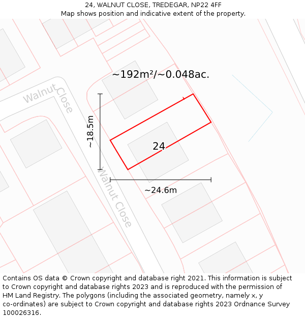24, WALNUT CLOSE, TREDEGAR, NP22 4FF: Plot and title map