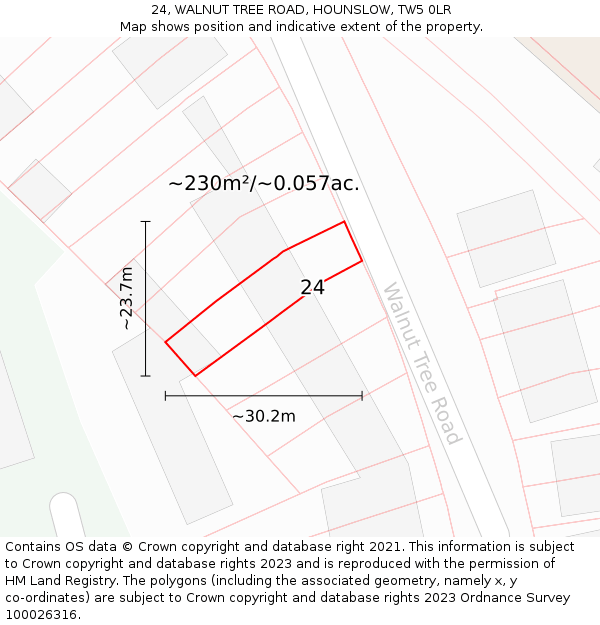 24, WALNUT TREE ROAD, HOUNSLOW, TW5 0LR: Plot and title map