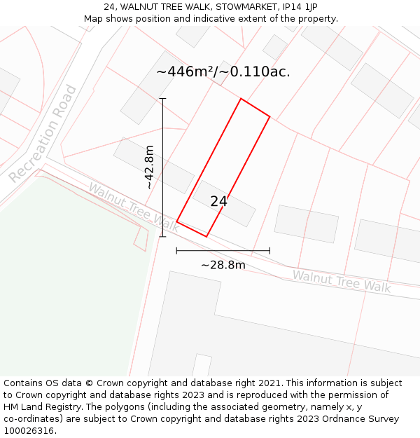 24, WALNUT TREE WALK, STOWMARKET, IP14 1JP: Plot and title map