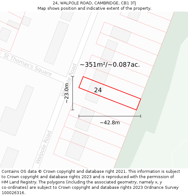 24, WALPOLE ROAD, CAMBRIDGE, CB1 3TJ: Plot and title map
