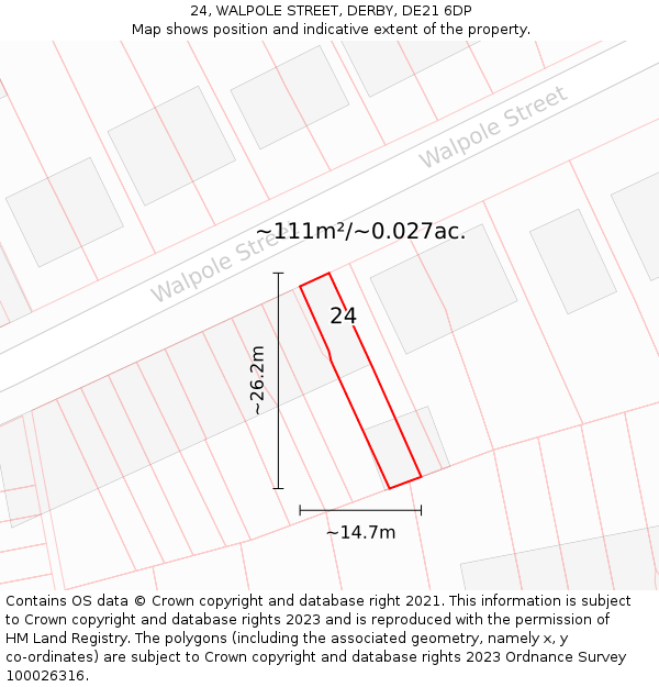 24, WALPOLE STREET, DERBY, DE21 6DP: Plot and title map