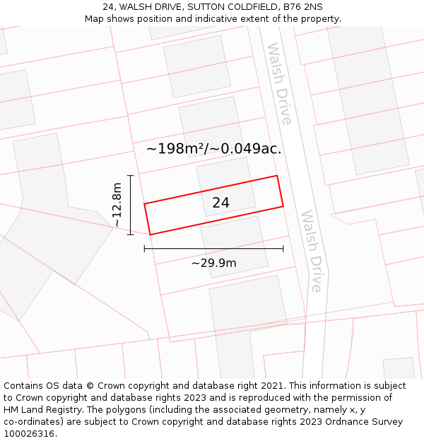 24, WALSH DRIVE, SUTTON COLDFIELD, B76 2NS: Plot and title map
