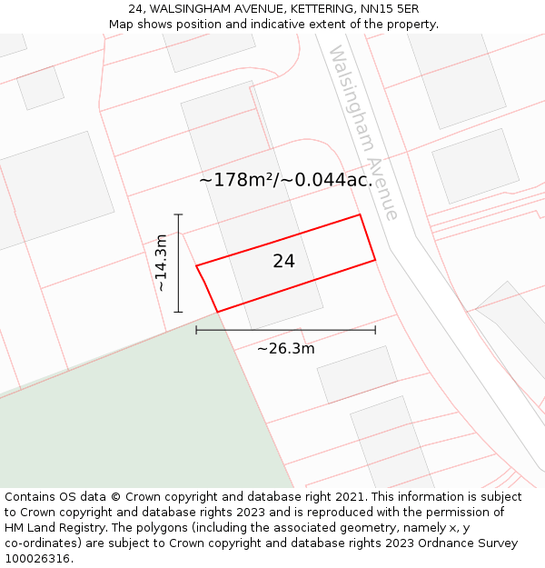24, WALSINGHAM AVENUE, KETTERING, NN15 5ER: Plot and title map